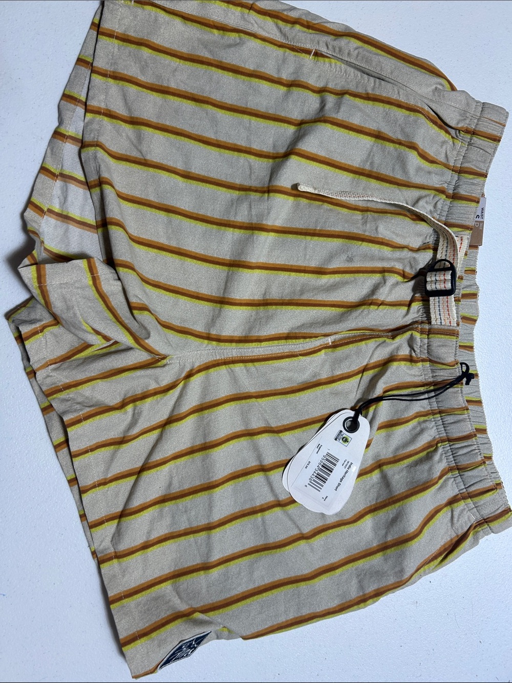 Prana Beige Striped Drawstring Athletic Shorts